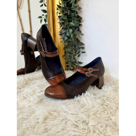 Babies à Talon Dorking Dacy D9617 Camel en Cuir Verni | Marina & Paloma