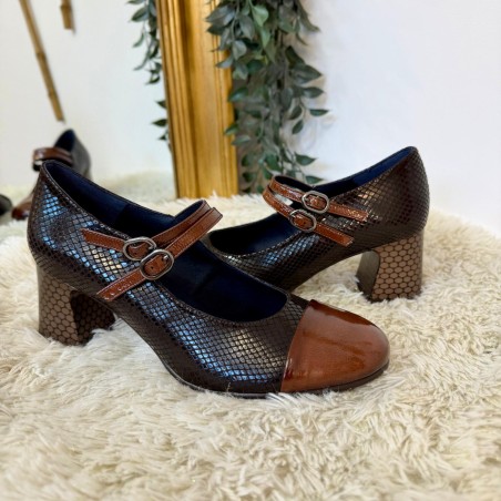 Babies à Talon Dorking Dacy D9617 Camel en Cuir Verni | Marina & Paloma