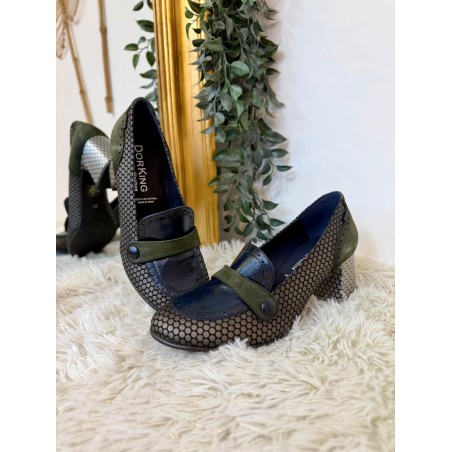 Mocassin à Talon Dorking Dacy D9614 Bleu Kaki Bronze | Marina & Paloma