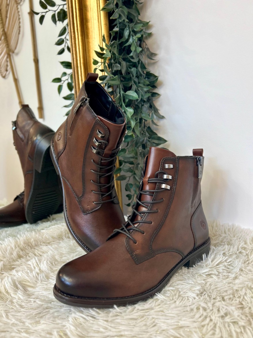 Bottine à Lacets Remonte D0F82-22 Cuir Cognac Patiné | Marina & Paloma