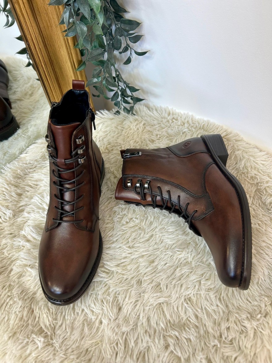 Bottine à Lacets Remonte D0F82-22 Cuir Cognac Patiné | Marina & Paloma