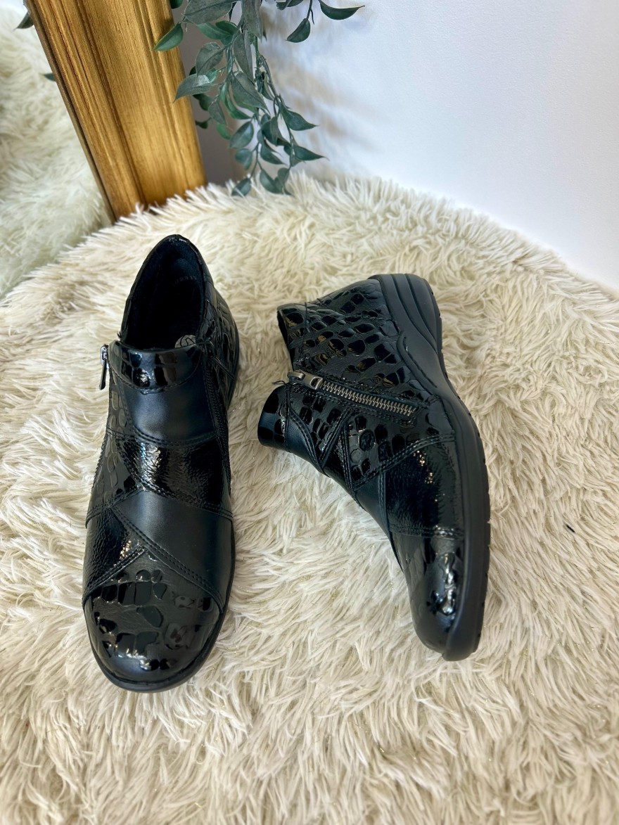 Bottine Confort Vernis Remonte R7674-04 Effet Croco Noir | Marina & Paloma