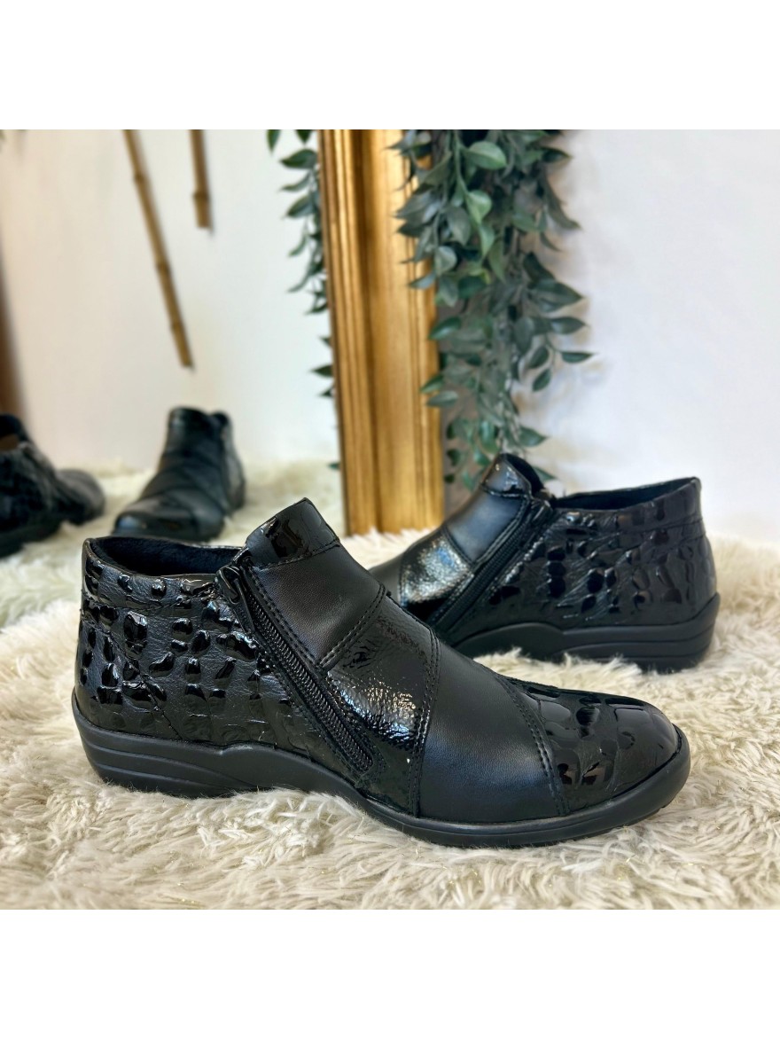 Bottine Confort Vernis Remonte R7674-04 Effet Croco Noir | Marina & Paloma