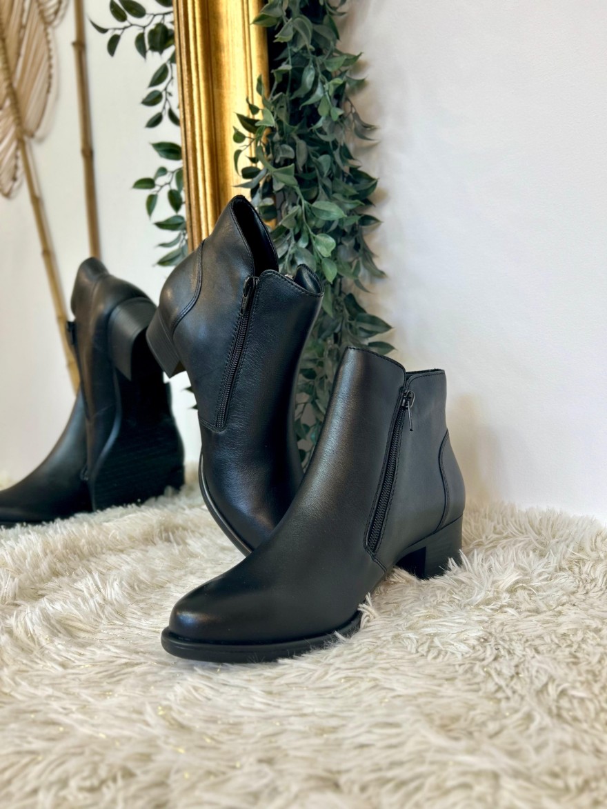 Bottine à Talon Remonte R5190-00 Double Zip Cuir Noir | Marina & Paloma