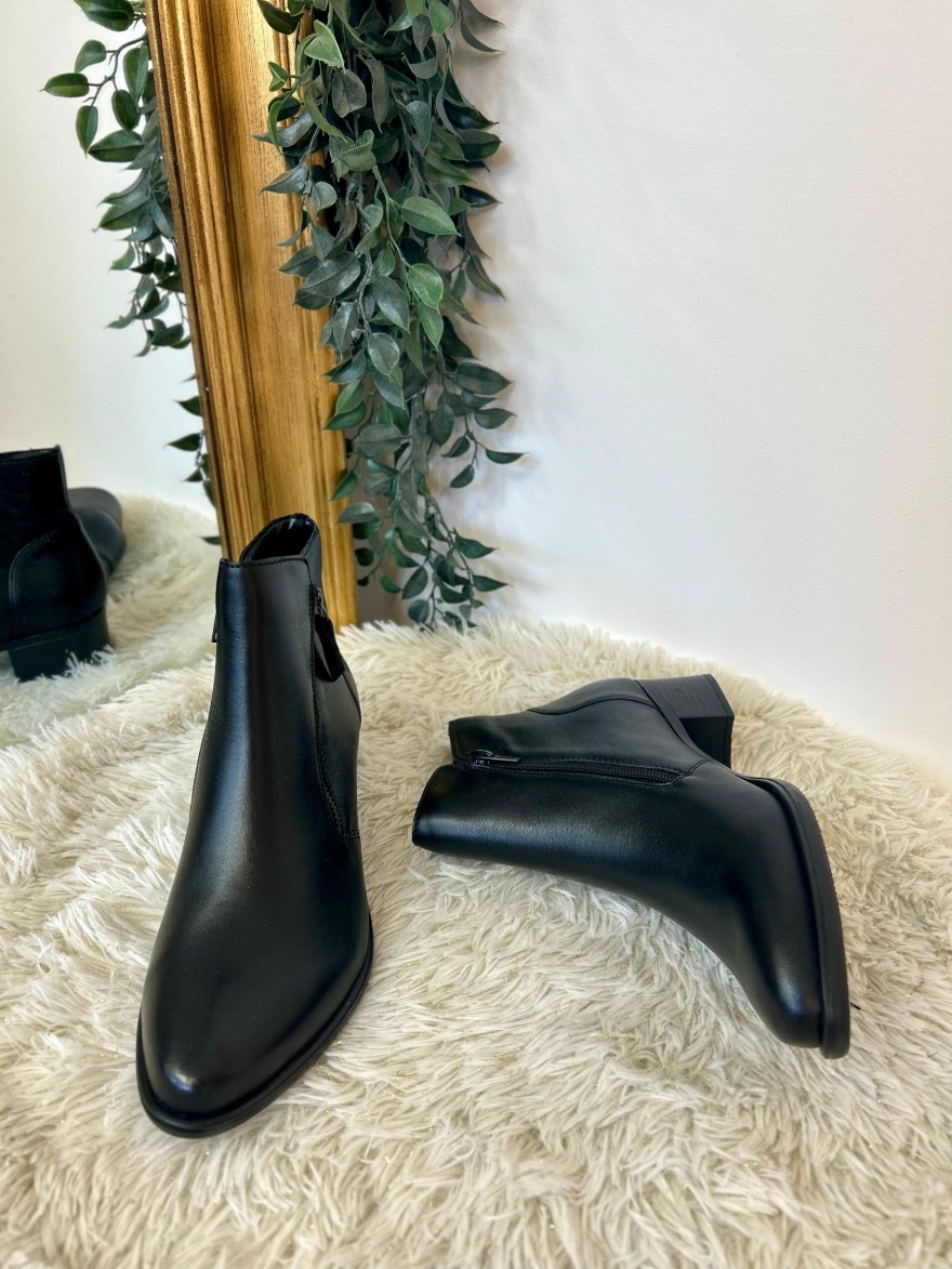 Bottine à Talon Remonte R5190-00 Double Zip Cuir Noir | Marina & Paloma