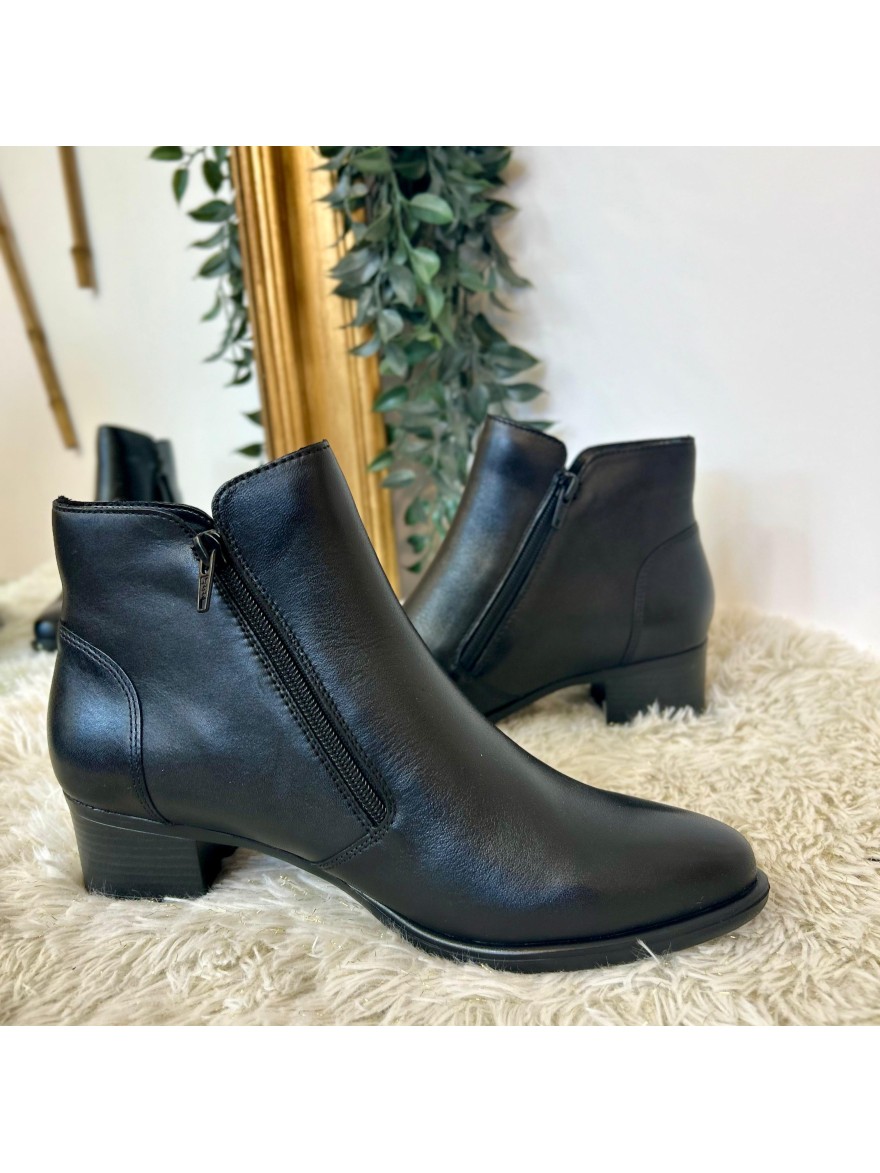 Bottine à Talon Remonte R5190-00 Double Zip Cuir Noir | Marina & Paloma