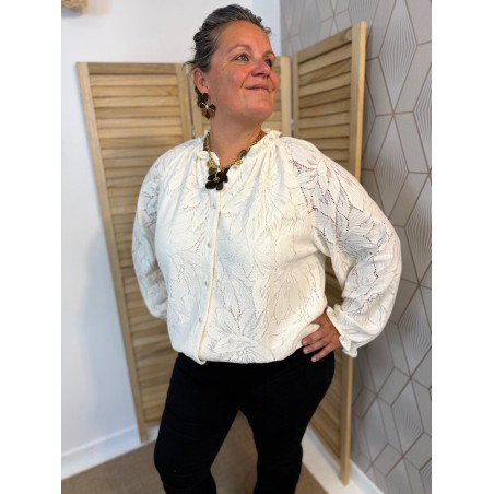 Chemise Brodée Beige Maelle Grande Taille en Dentelle | Marina & Paloma