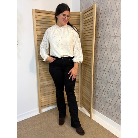 Chemise Brodée Beige Maelle à Dentelle Écrue Raffinée | Marina & Paloma