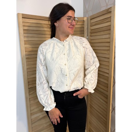 Chemise Brodée Beige Maelle à Dentelle Écrue Raffinée | Marina & Paloma