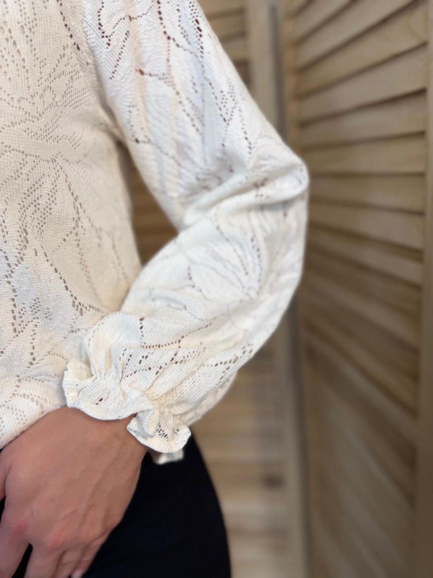 Chemise Brodée Beige Maelle à Dentelle Écrue Raffinée | Marina & Paloma
