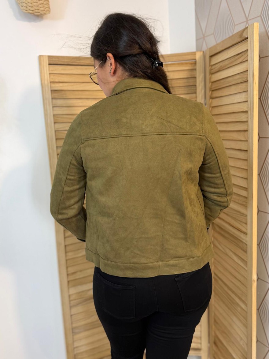 Veste Kaki Effet Velours Maelle Droite & Courte | Marina & Paloma