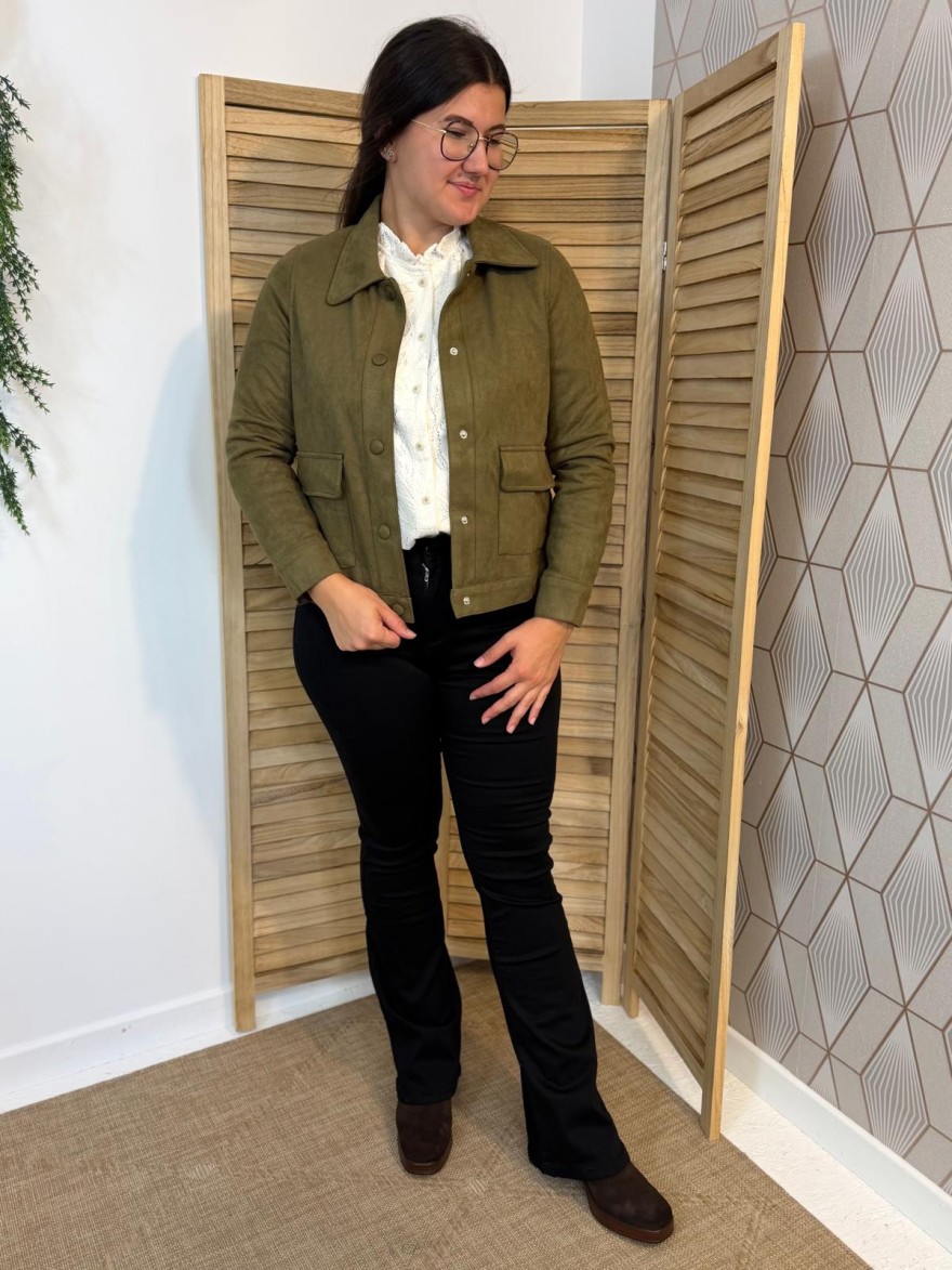 Veste Kaki Effet Velours Maelle Droite & Courte | Marina & Paloma