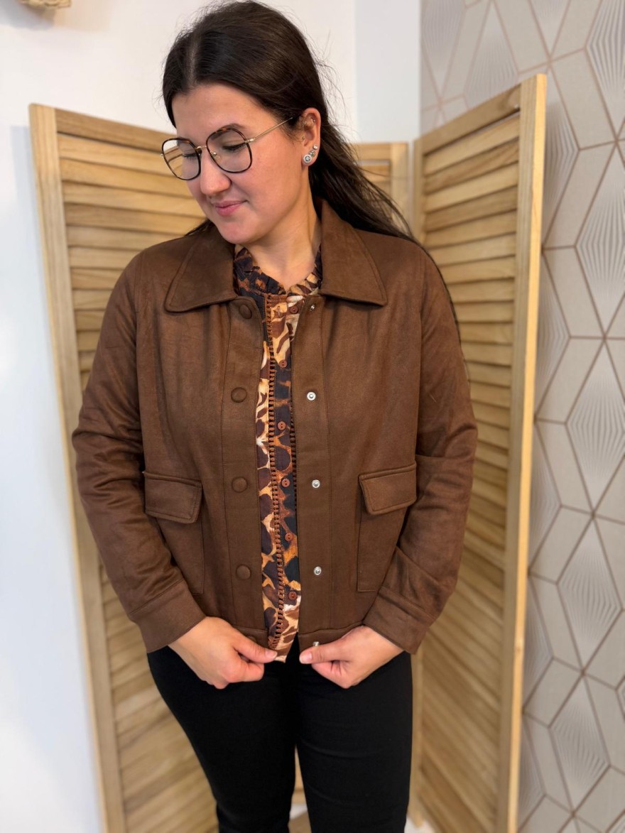 Veste Marron Effet Velours Maelle 2 Poches à Rabat | Marina & Paloma