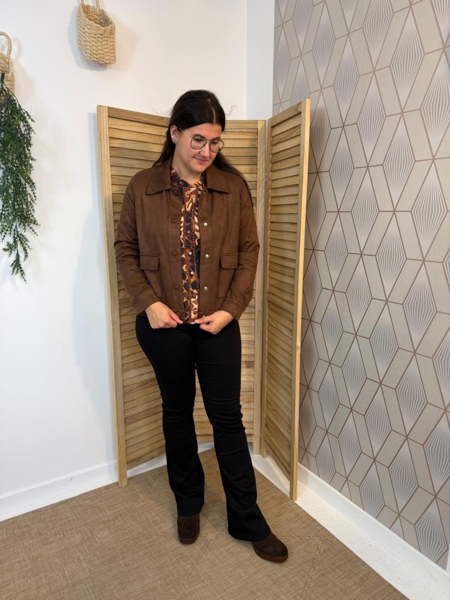Veste Marron Effet Velours Maelle 2 Poches à Rabat | Marina & Paloma