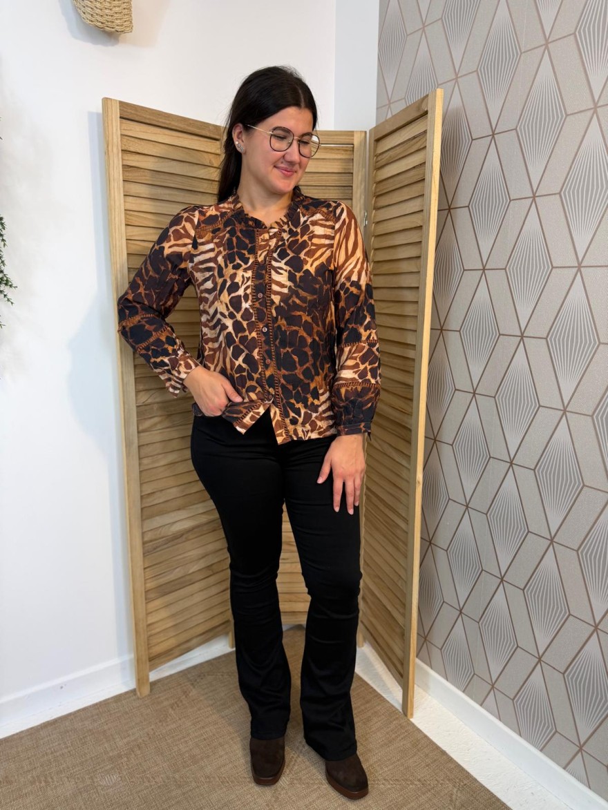 Chemise Marron By One Imprimé Animalier & Coupe Fluide | Marina & Paloma