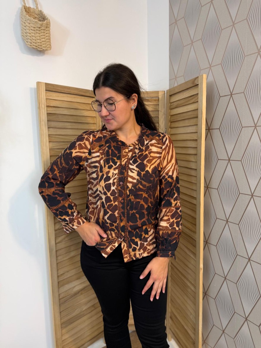 Chemise Marron By One Imprimé Animalier & Coupe Fluide | Marina & Paloma