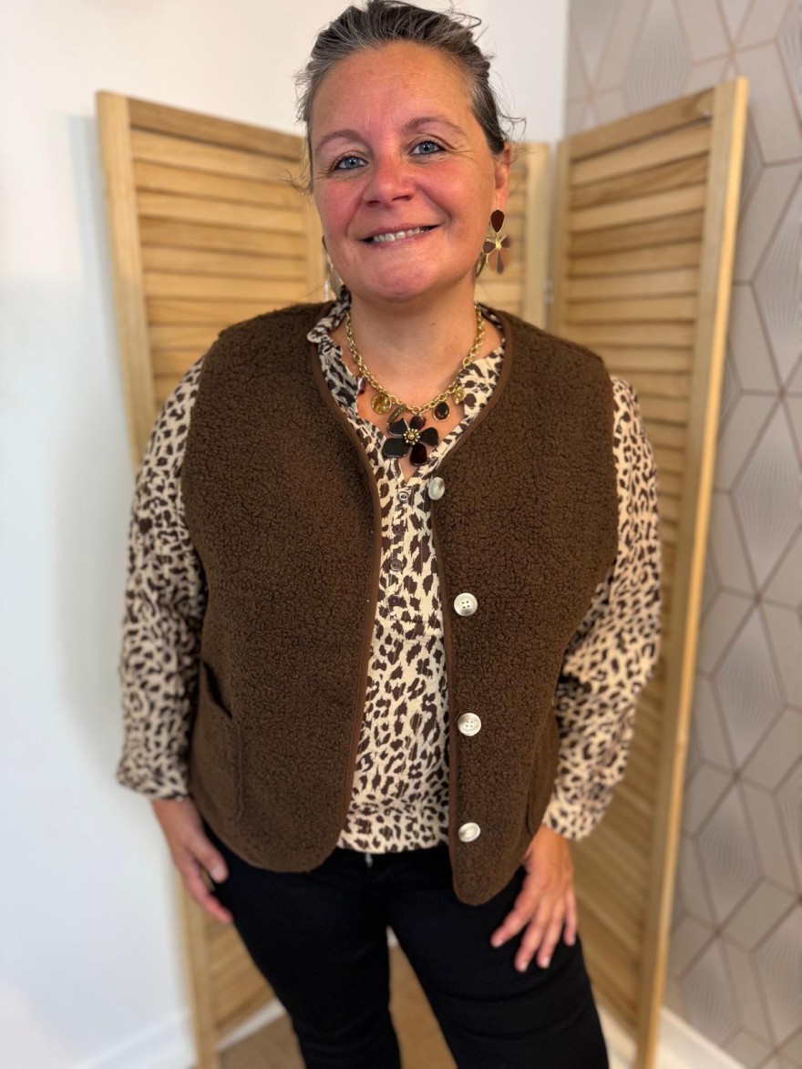 Gilet Sans Manches Marron Maelle Effet Moumoute Grande Taille | Marina & Paloma