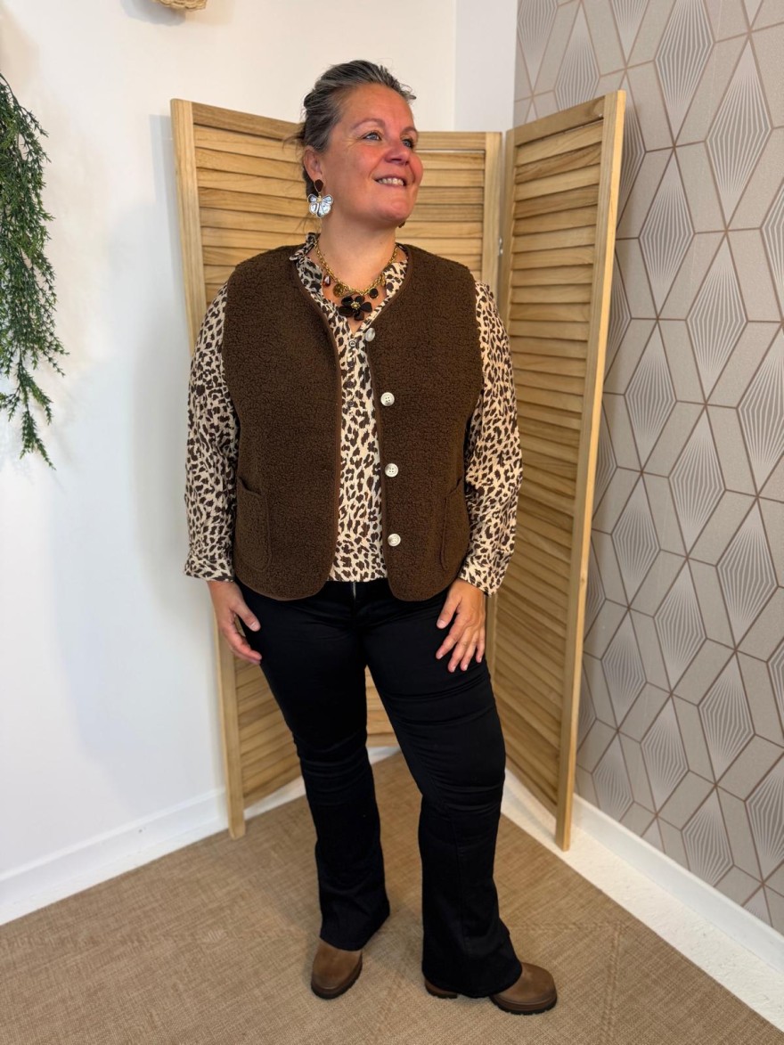 Gilet Sans Manches Marron Maelle Effet Moumoute Grande Taille | Marina & Paloma
