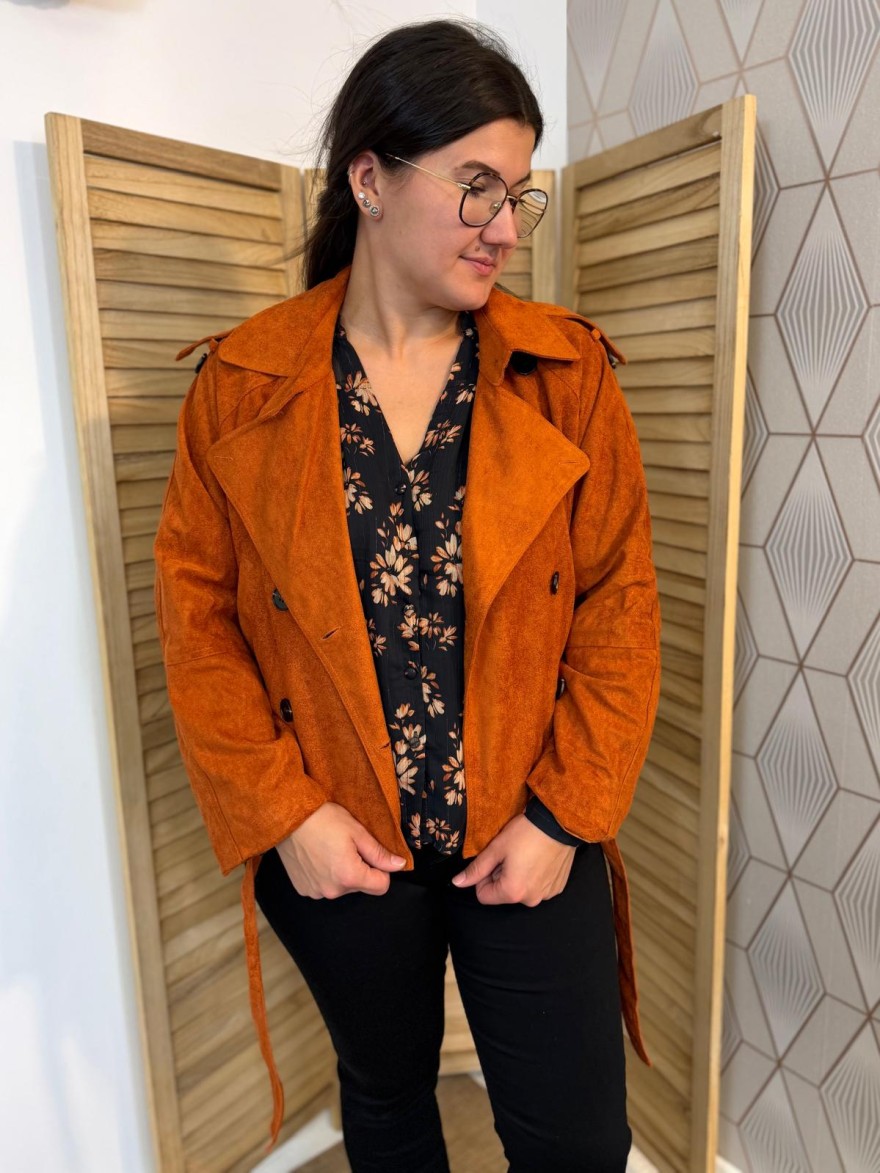 Veste Caramel Effet Daim Maelle avec Ceinture | Marina & Paloma