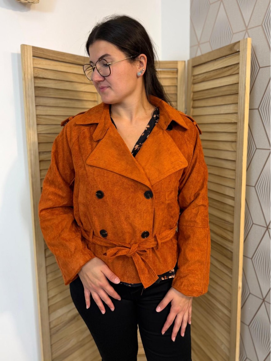 Veste Caramel Effet Daim Maelle avec Ceinture | Marina & Paloma
