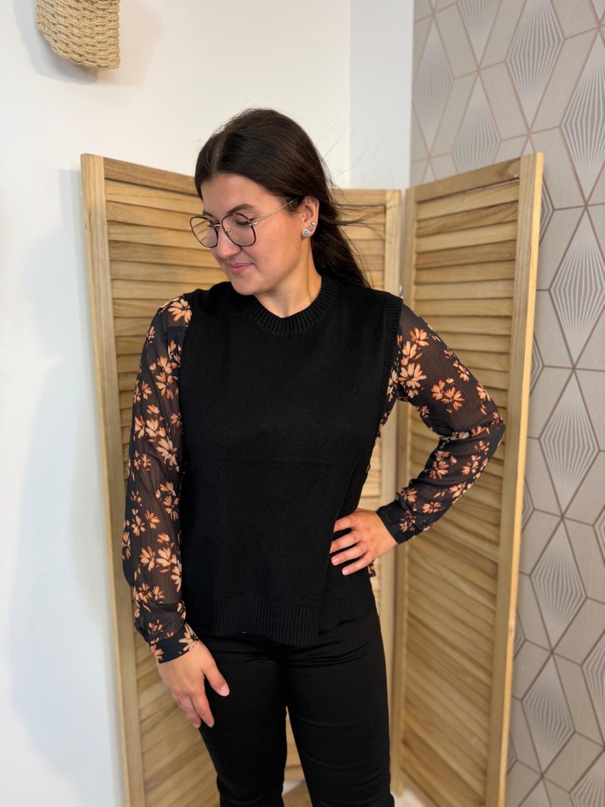 Pull Sans Manche Vivichy Marron en Maille Côtelée Chic | Marina & Paloma