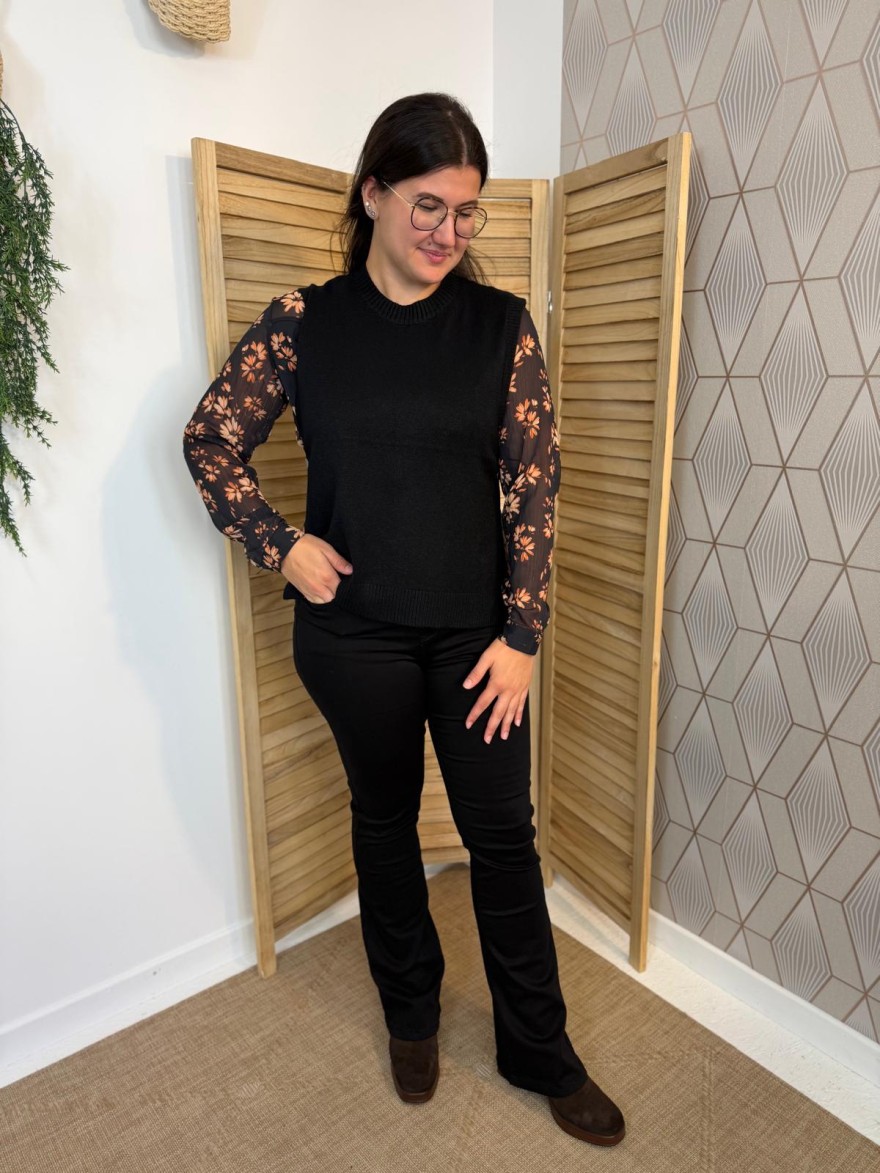 Pull Sans Manche Vivichy Marron en Maille Côtelée Chic | Marina & Paloma
