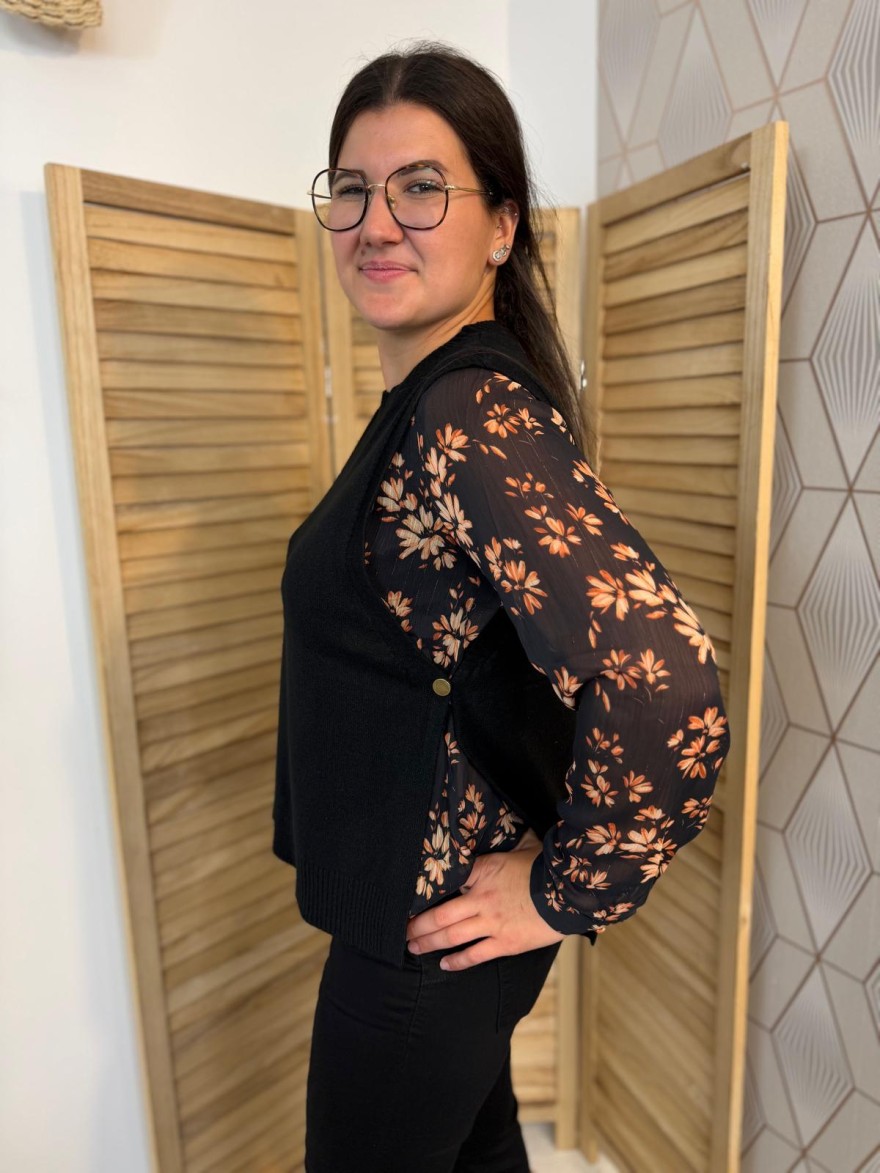 Pull Sans Manche Vivichy Marron en Maille Côtelée Chic | Marina & Paloma
