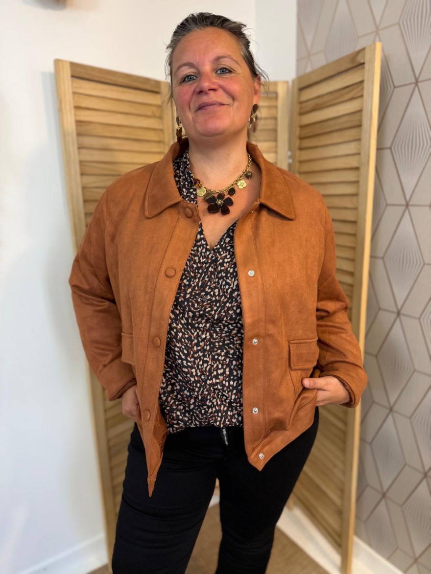 Veste Caramel Effet Suédine Maelle Grande Taille | 2 Poches | Marina & Paloma