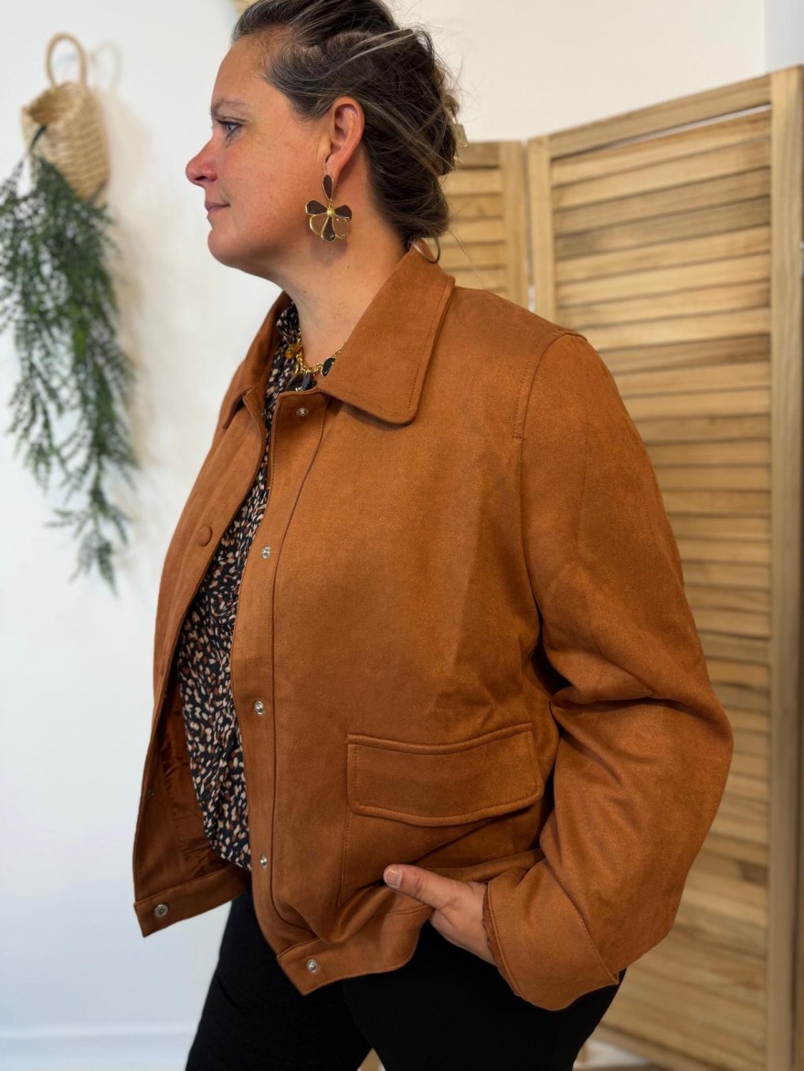 Veste Caramel Effet Suédine Maelle Grande Taille | 2 Poches | Marina & Paloma