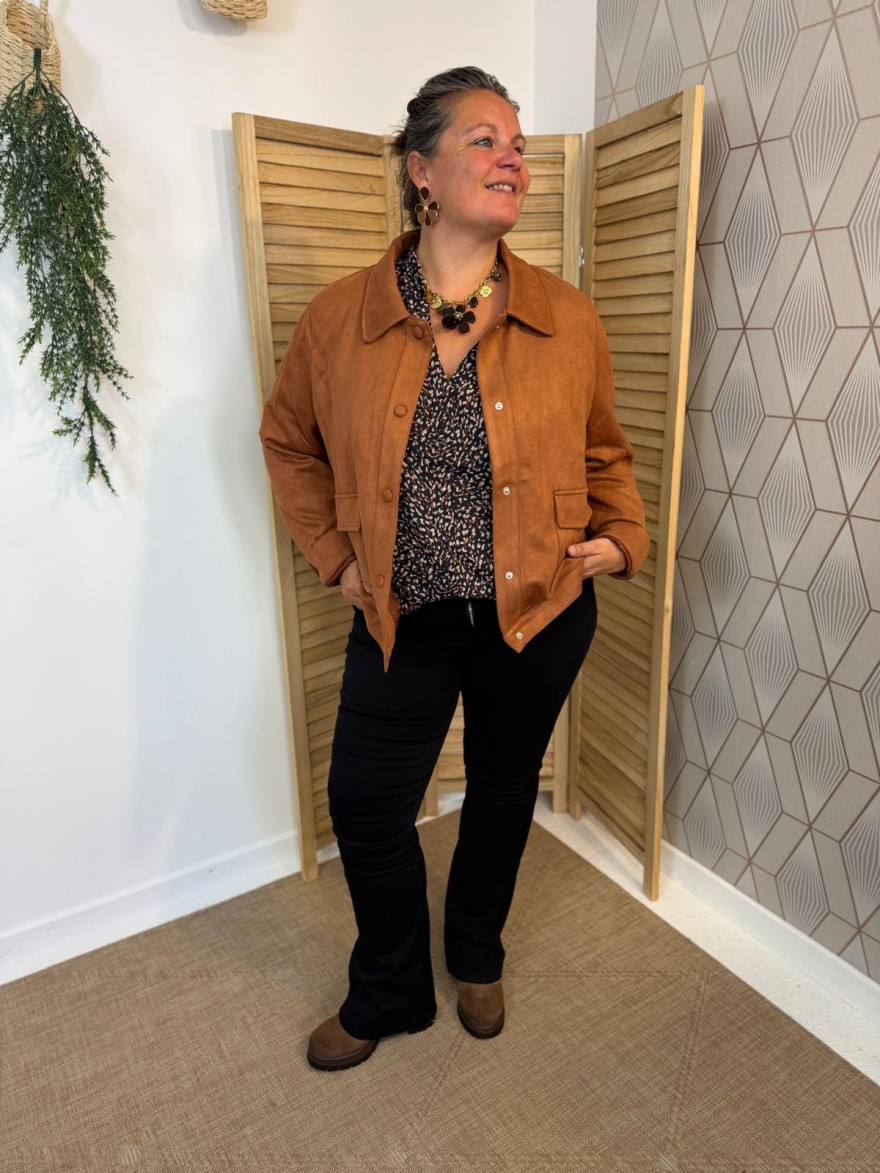 Veste Caramel Effet Suédine Maelle Grande Taille | 2 Poches | Marina & Paloma