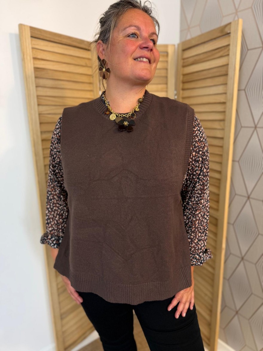 Pull Sans Manche Grande Taille Vivichy Marron Chocolat | Marina & Paloma