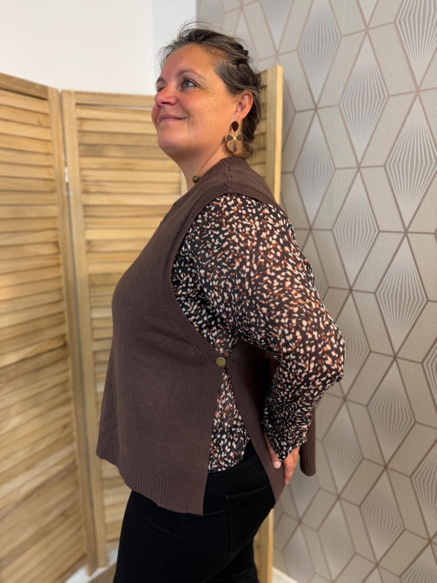 Pull Sans Manche Grande Taille Vivichy Marron Chocolat | Marina & Paloma