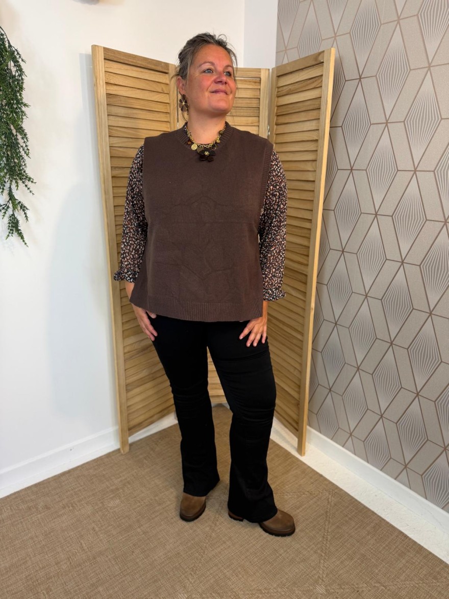 Pull Sans Manche Grande Taille Vivichy Marron Chocolat | Marina & Paloma