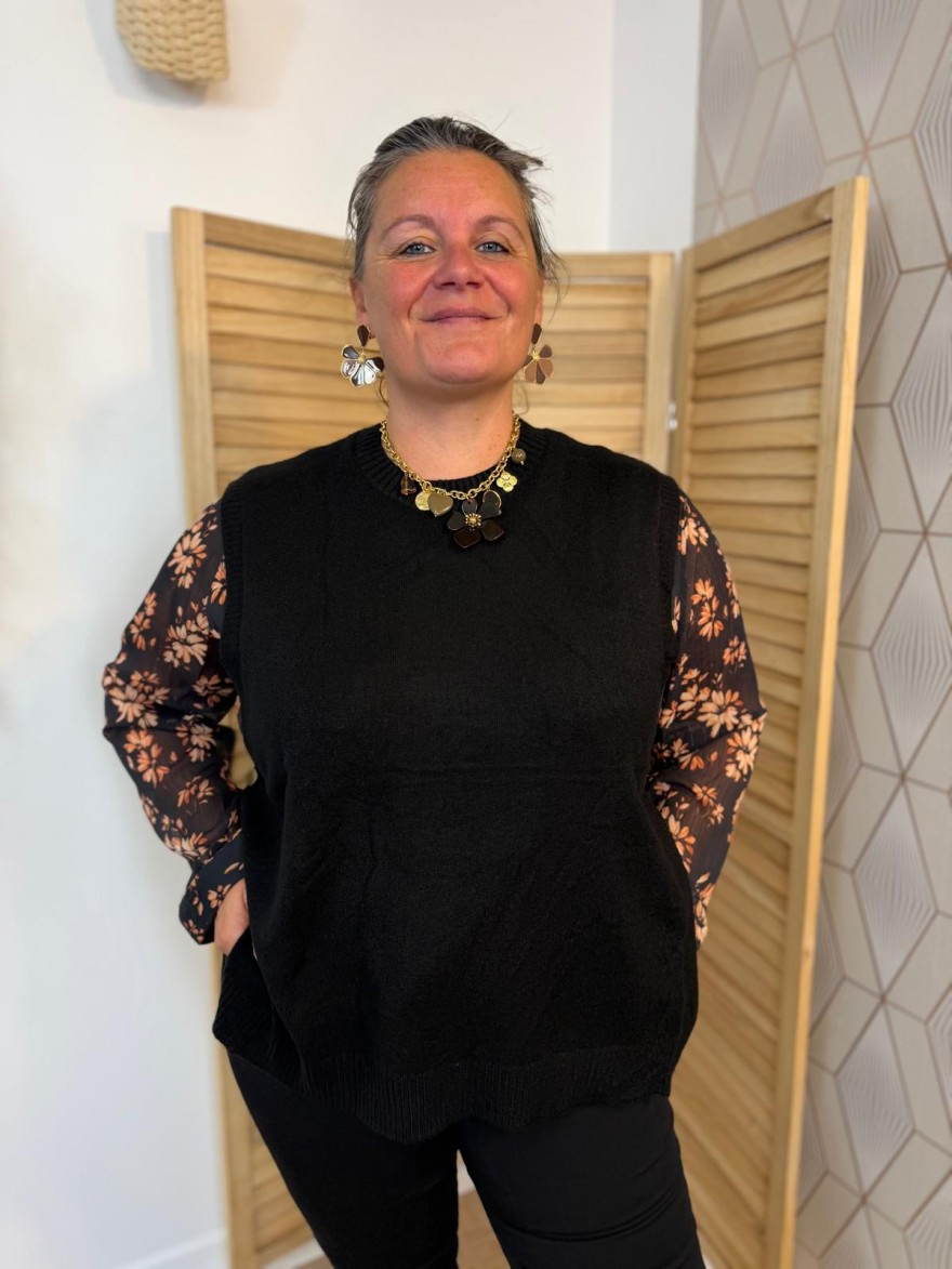 Pull Sans Manche Grande Taille Vivichy Marron Chocolat | Marina & Paloma