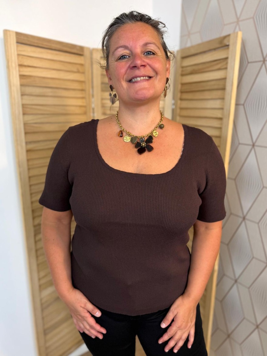 Pull Manche Courte Côtelé Grande Taille Vivichy Ajusté | Marina & Paloma