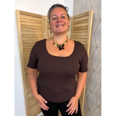 Pull Manche Courte Côtelé Grande Taille Vivichy Ajusté | Marina & Paloma