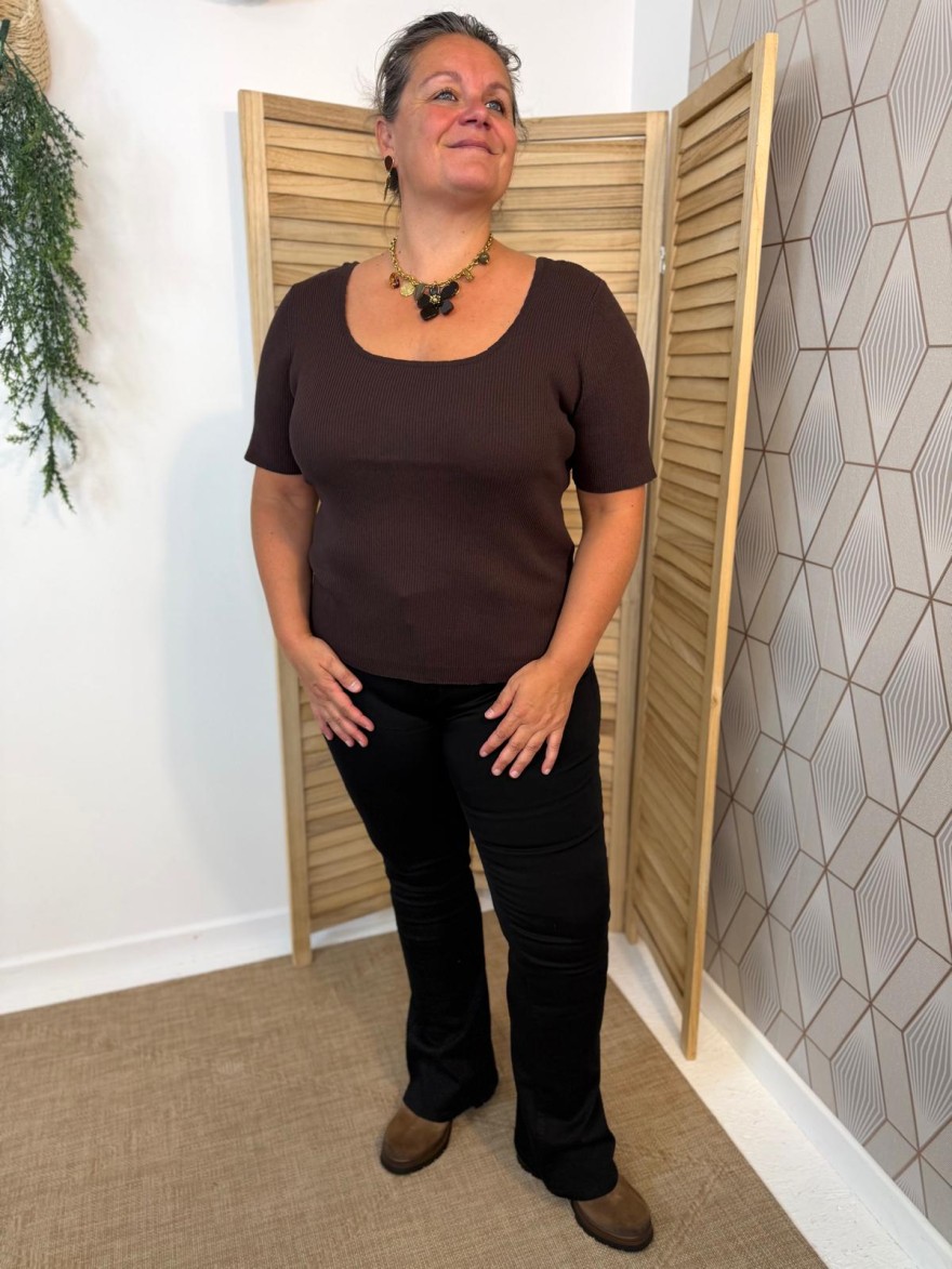Pull Manche Courte Côtelé Grande Taille Vivichy Ajusté | Marina & Paloma