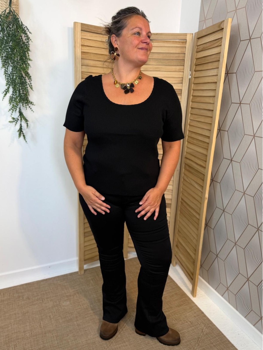 Pull Manche Courte Côtelé Grande Taille Vivichy Ajusté | Marina & Paloma