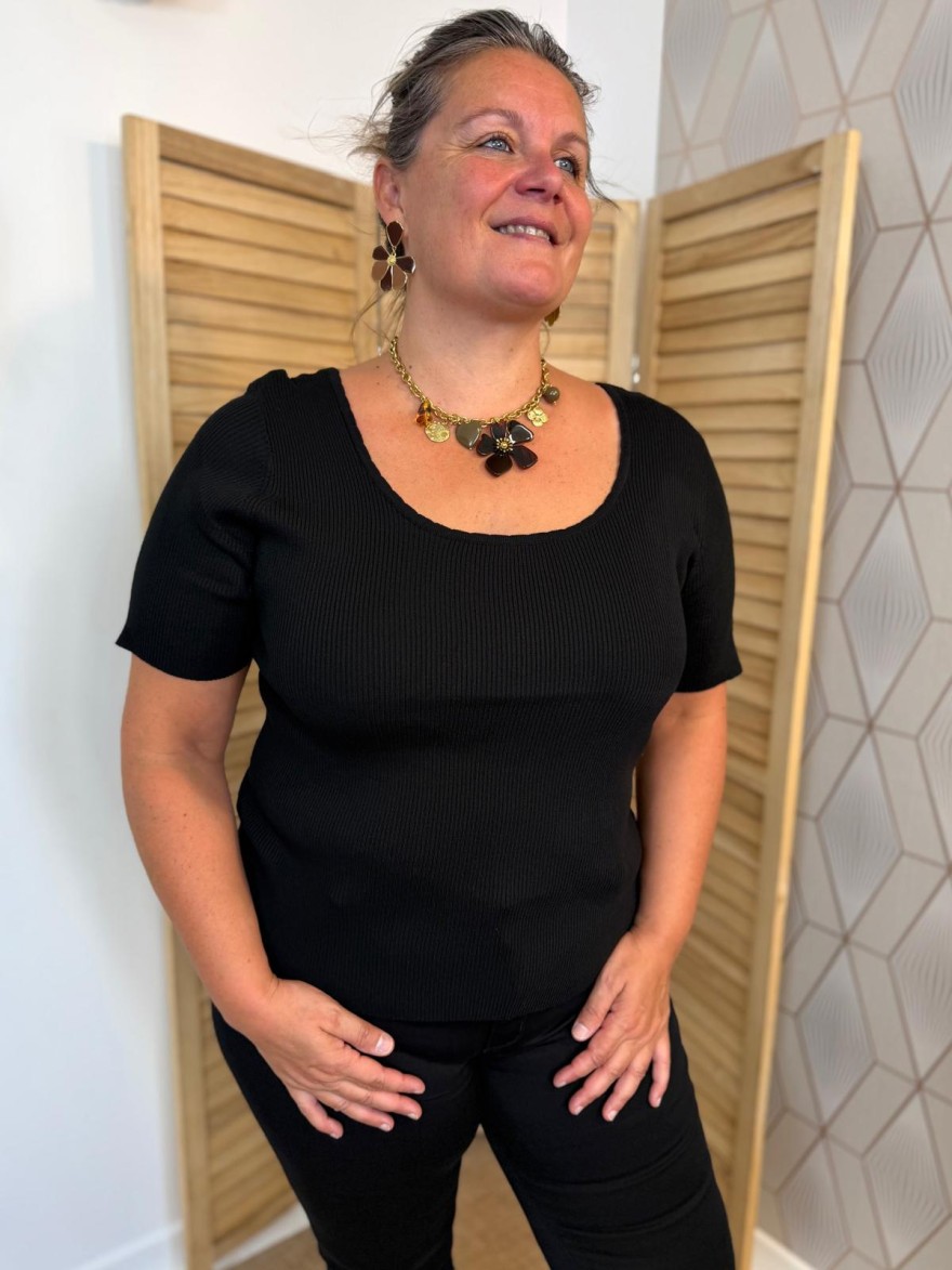 Pull Manche Courte Côtelé Grande Taille Vivichy Ajusté | Marina & Paloma