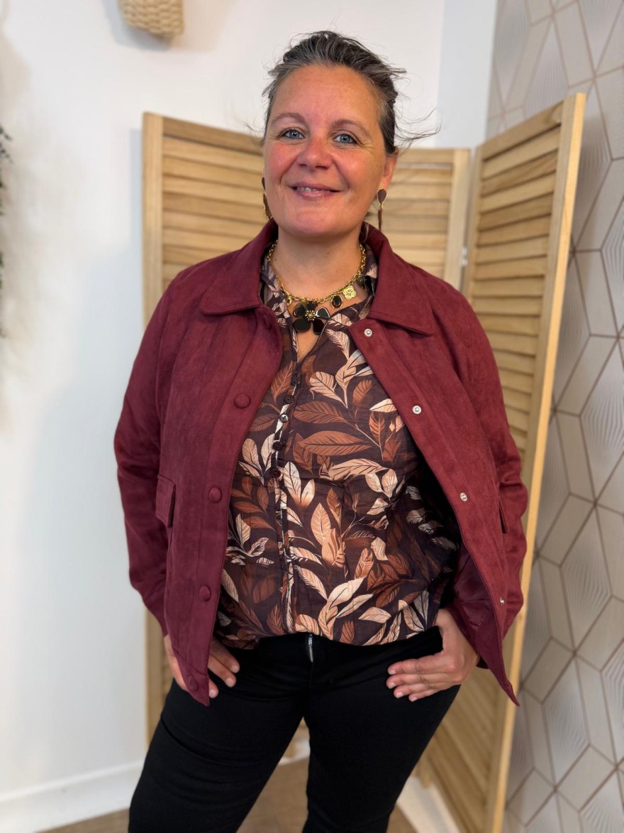 Veste Bordeaux Effet Suédine Maelle Grande Taille | 2 Poches | Marina & Paloma