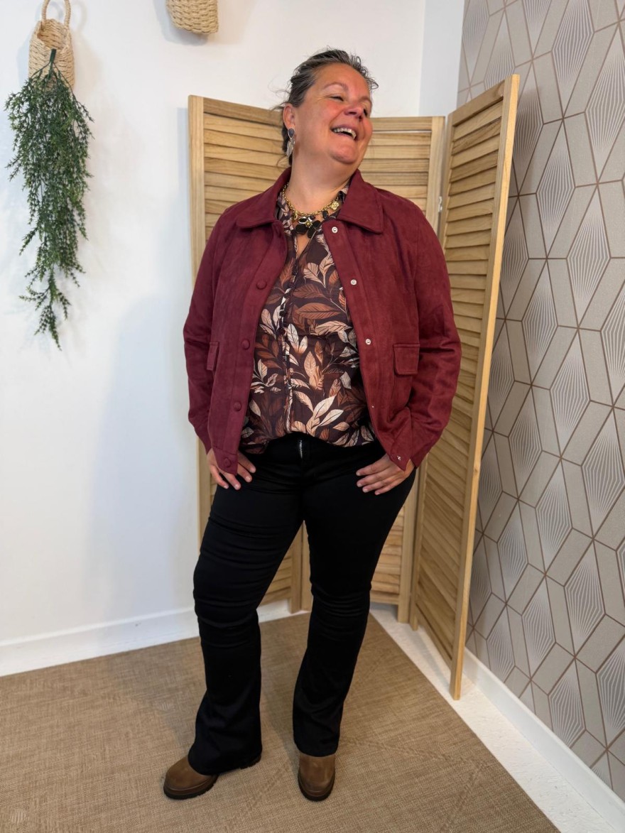 Veste Bordeaux Effet Suédine Maelle Grande Taille | 2 Poches | Marina & Paloma