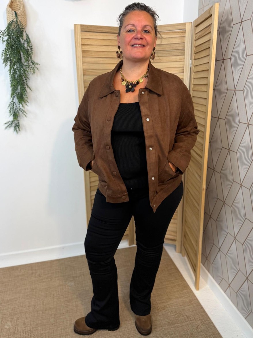 Veste Marron Effet Suédine Maelle Grande Taille | 2 Poches | Marina & Paloma