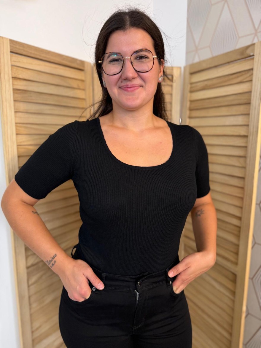 Pull Côtelé Manche Courte Vivichy Près du Corps en Maille | Marina & Paloma