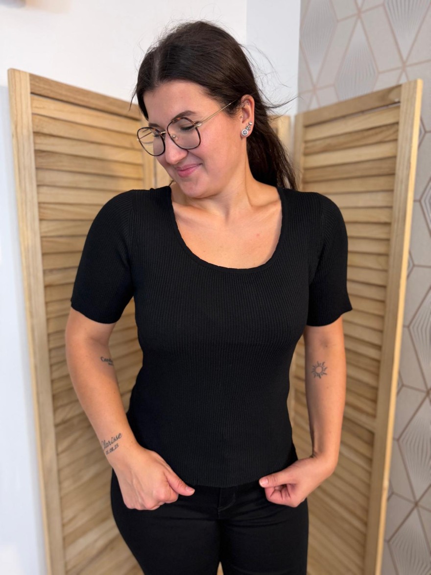 Pull Côtelé Manche Courte Vivichy Près du Corps en Maille | Marina & Paloma