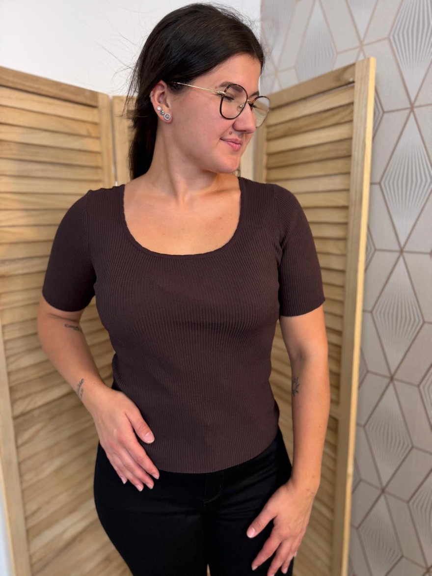 Pull Côtelé Manche Courte Vivichy Près du Corps en Maille | Marina & Paloma