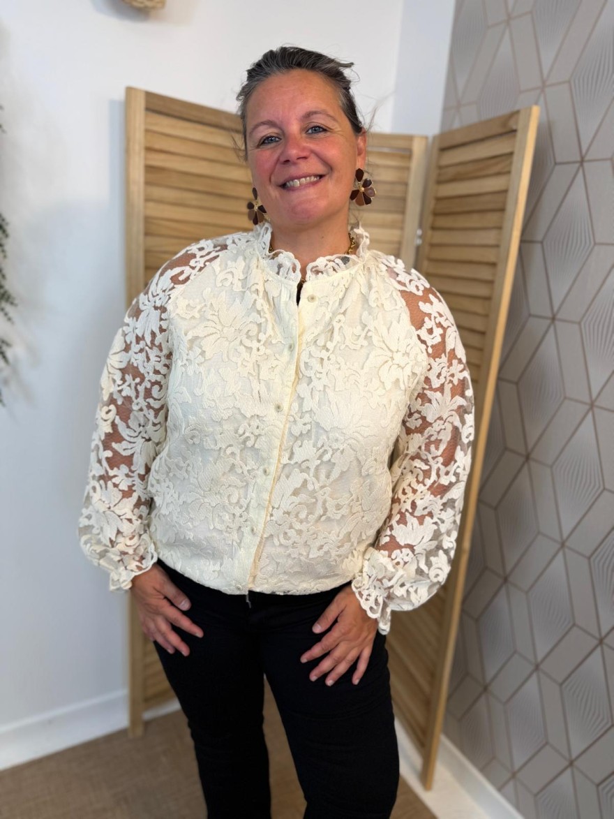 Chemise Dentelle Beige Maelle Grande Taille Romantique | Marina & Paloma