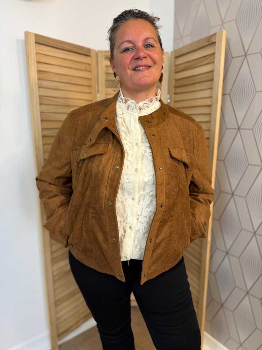 Veste Camel Maelle Effet Suédine Coupe Droite et Ample | Marina & Paloma