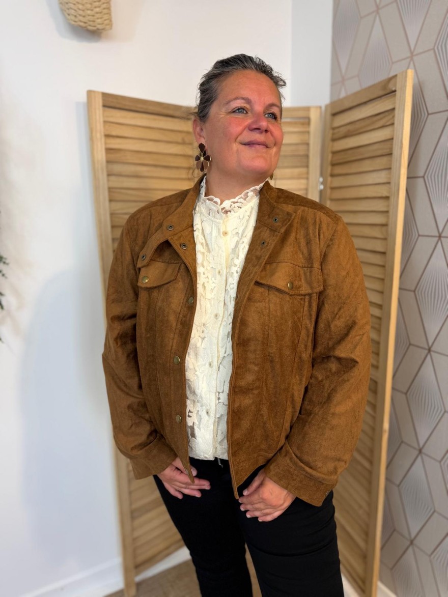 Veste Camel Maelle Effet Suédine Coupe Droite et Ample | Marina & Paloma