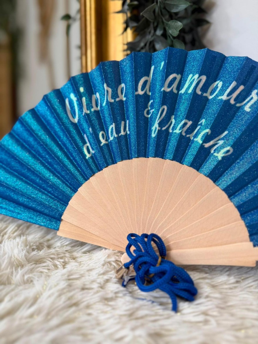 Eventail à paillettes VIVRE D'AMOUR ET D'EAU FRAICHE | Marina & Paloma