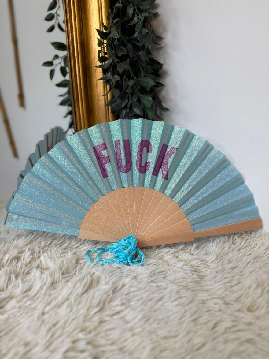 Éventail à paillettes FUCK Bleu | Marina & Paloma